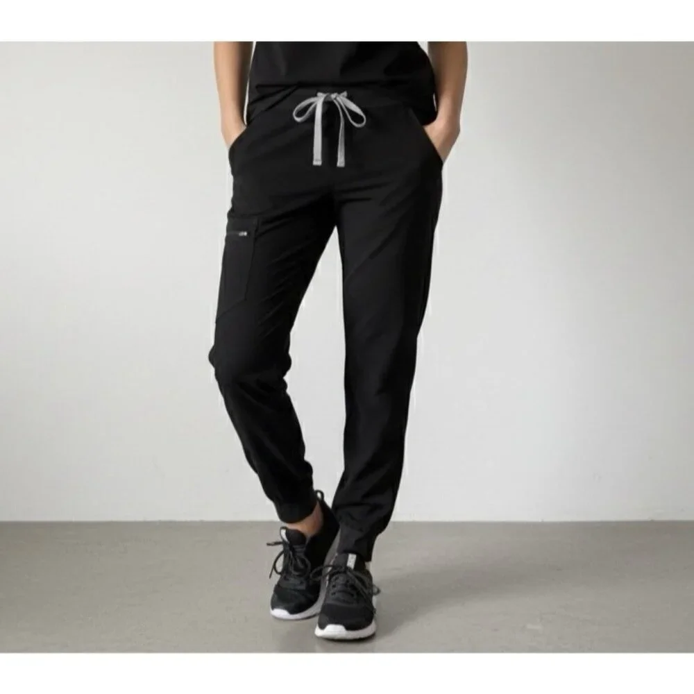 Womens FIGS Technical Collection Zamora Black Scrub Pants Joggers‎ Size XS Nurse